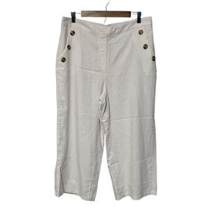 NWT Zac & Rachel Linen Blend Pull On Cropped Pants with Button Detail White